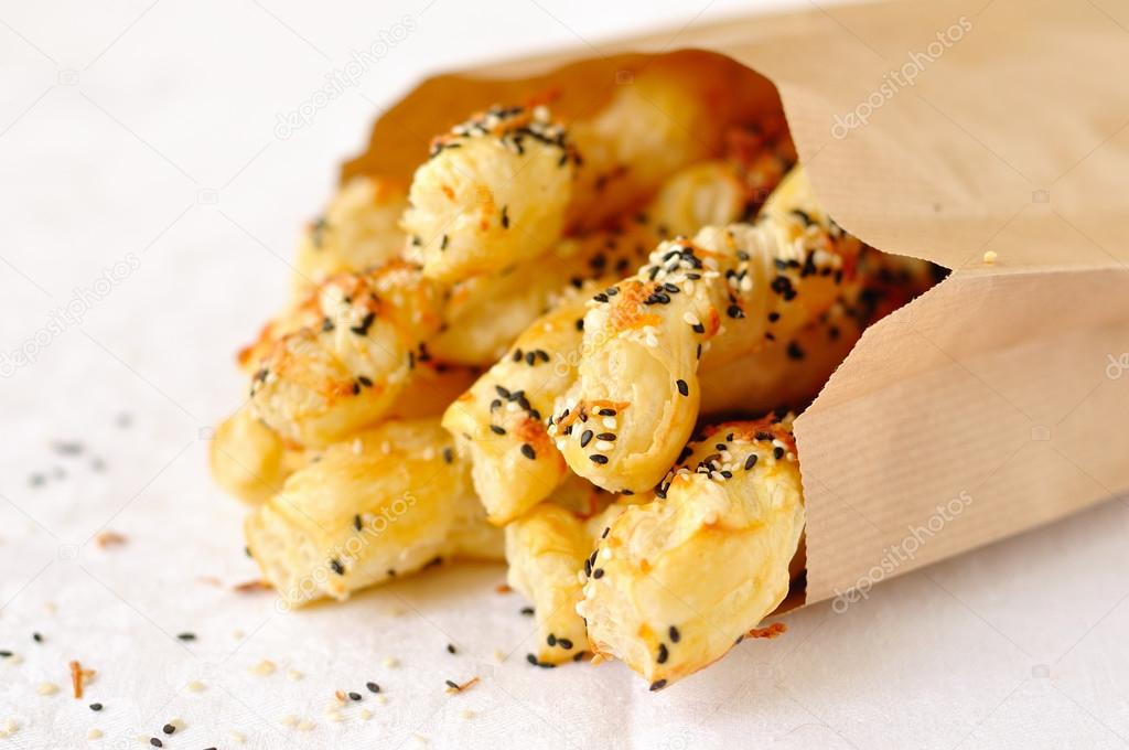 Puff pastry sticks with sesame seeds