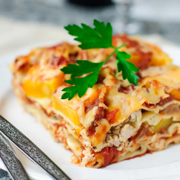 Kip en pompoen lasagna — Stockfoto