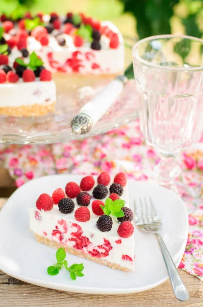 Een stuk van neen-bak raspberry cheesecake — Stockfoto