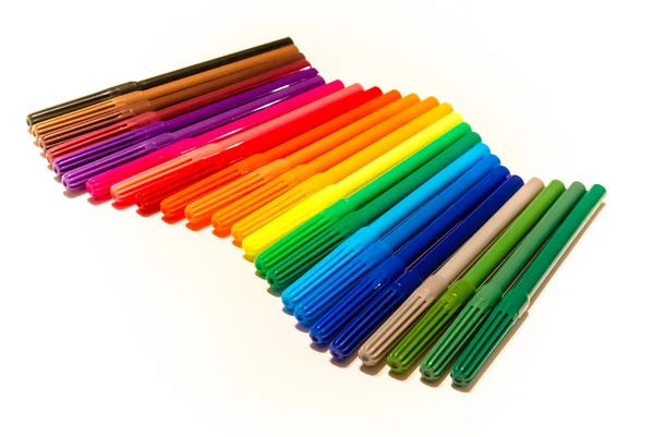 Color felt-tip pens on a white background — Stock Photo, Image