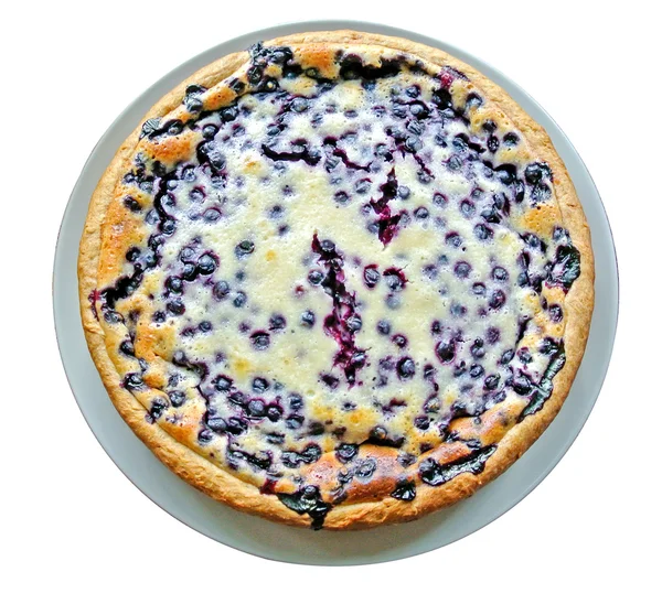 Pie with bilberry, cottage cheese and cream on a white background — Stock Photo, Image