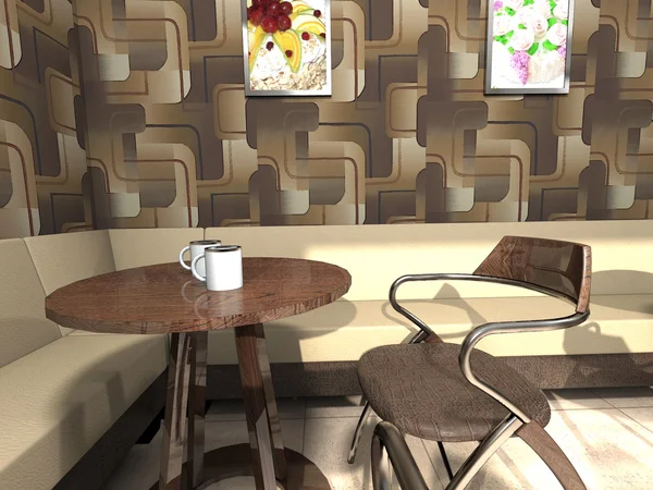 Przytulny kącik kawiarni z mały stolik, sofa, fotel i kawy Zdjęcie Stockowe