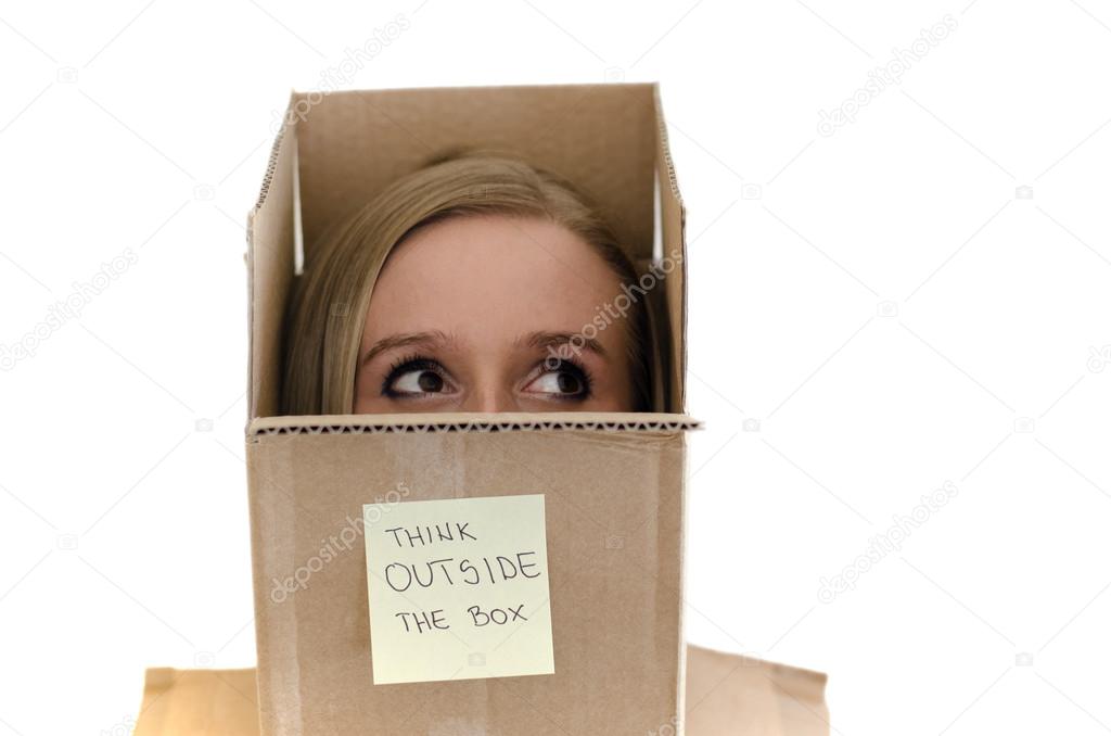 Pretty girls head sticking out of the box