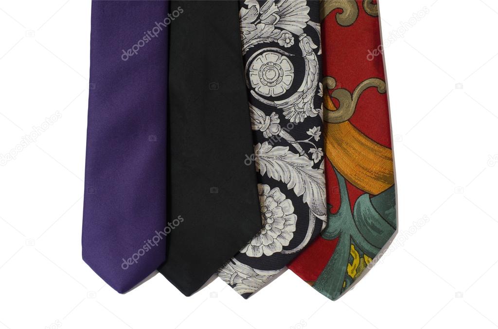 Neckties in different colors isolated on white