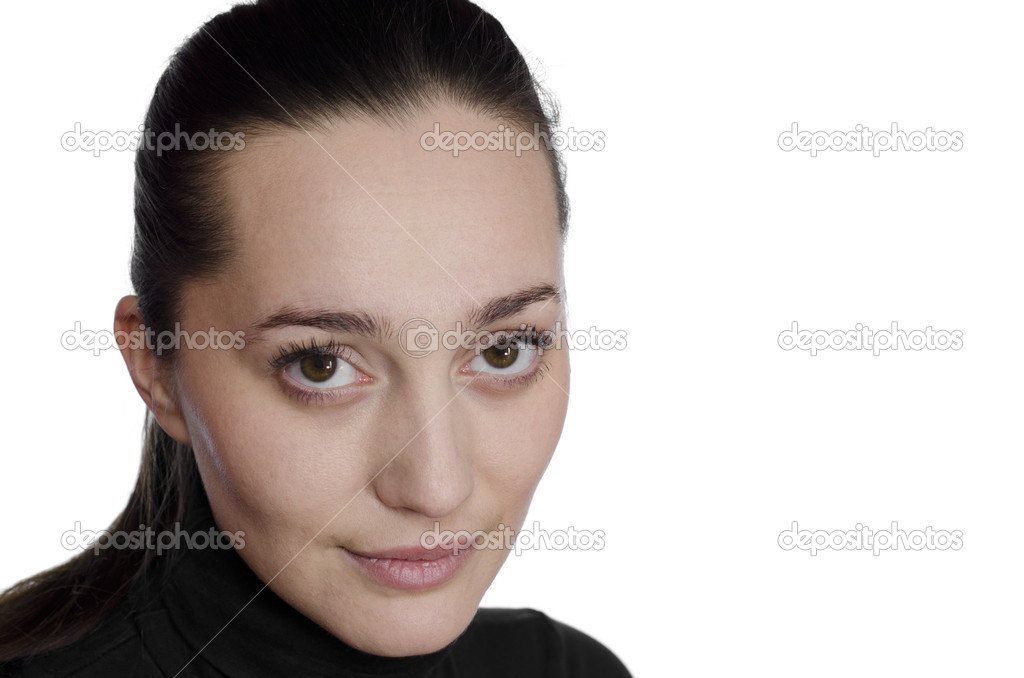 portrait of a beautiful brunette on white background
