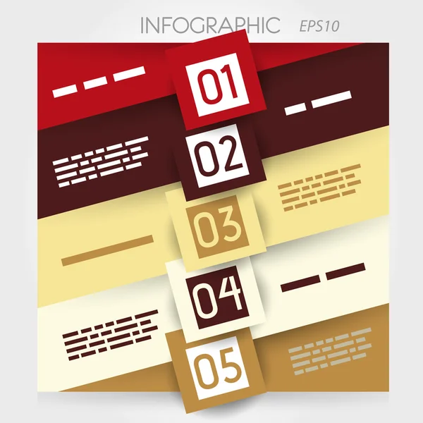 Eğik çizgi Infographic beş seçenek orta büyük meydanlarda — Stok Vektör