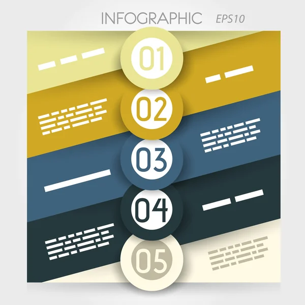 Infográfico linha oblíqua cinco opções em grandes anéis no meio — Vetor de Stock