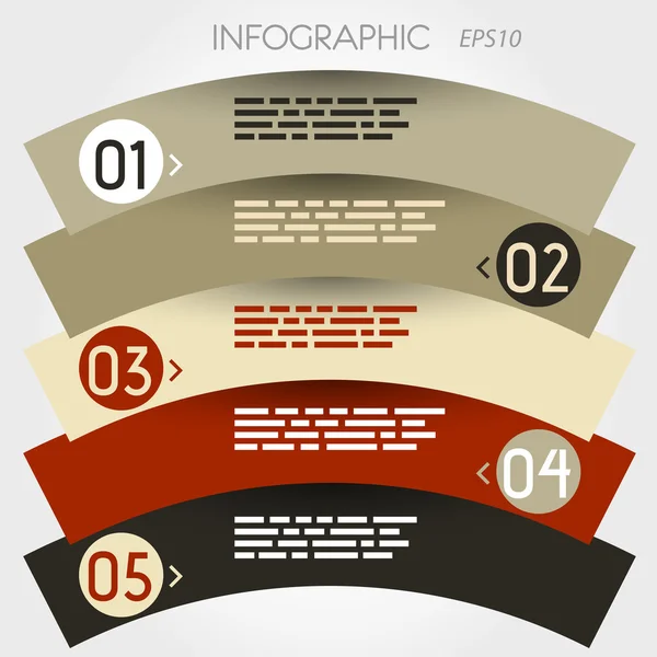 Arco infografica cinque opzioni in anelli a zig zag — Vettoriale Stock