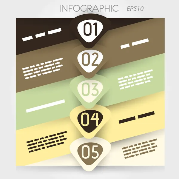 Oblique line infographic five options in big arrowsin middle — Stock Vector