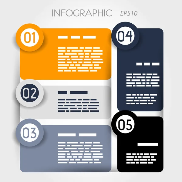 Afgeronde vierkante infographic vijf opties met grote afgeronde ringen — Stockvector