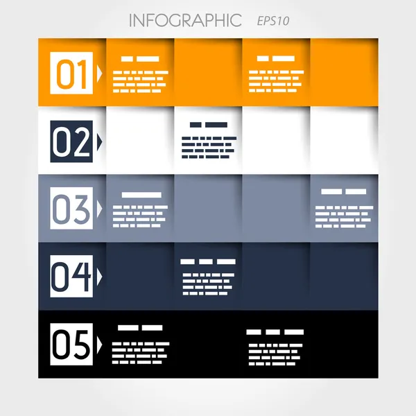 Infografía cuadrada cinco opciones número cuadrados y cuadrados sombra — Vector de stock