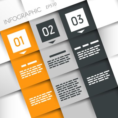 kare üç kareler ile gri ve turuncu Infographic seçenekleri