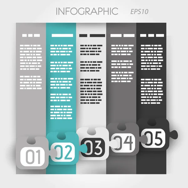 Infografía de columna gris y turquesa cinco opciones en puzzle grande — Archivo Imágenes Vectoriales