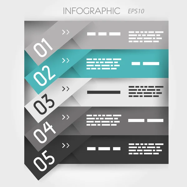 Grå och turkosa sneda infographic fem sneda klistermärke alternativ — Stock vektor