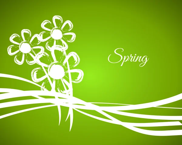 green spring background with white flowers