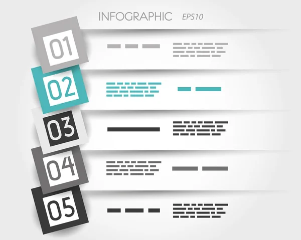 Turquoise transparante infographic 5 opties met grote pleinen — Stockvector