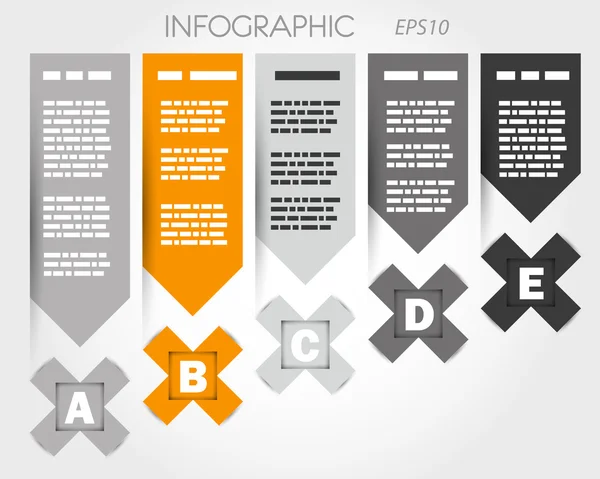 Infografica grigia e arancione con x ed etichette — Vettoriale Stock