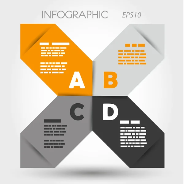 Orange and grey sharp infographic x with letters — Stock Vector