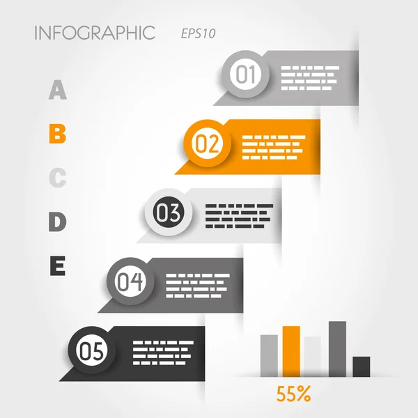 Rótulos infográficos laranja e cinza com gráfico — Vetor de Stock