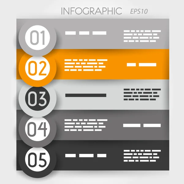 Orangefarbene Infografik fünf Optionen in großen Ringen — Stockvektor