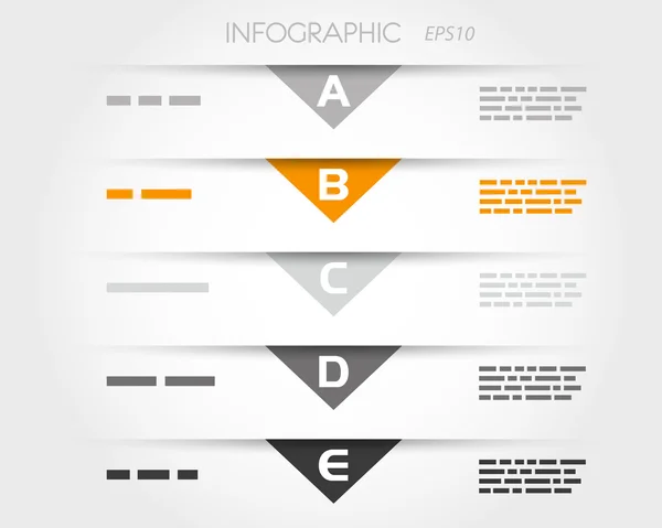 Arancione trasparente triangolare infografica cinque opzioni — Vettoriale Stock