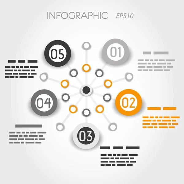 Linea temporale arancio cerchio infografica con grandi anelli — Vettoriale Stock