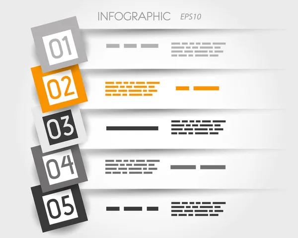 Orange transparent infographic 5 options with big squares — стоковый вектор