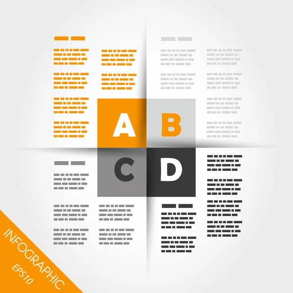 Infografía naranja cuatro cuadrados en el medio — Archivo Imágenes Vectoriales