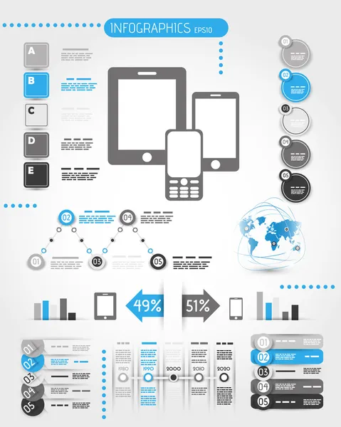 blauwe mobiele telefoon wereld infographics