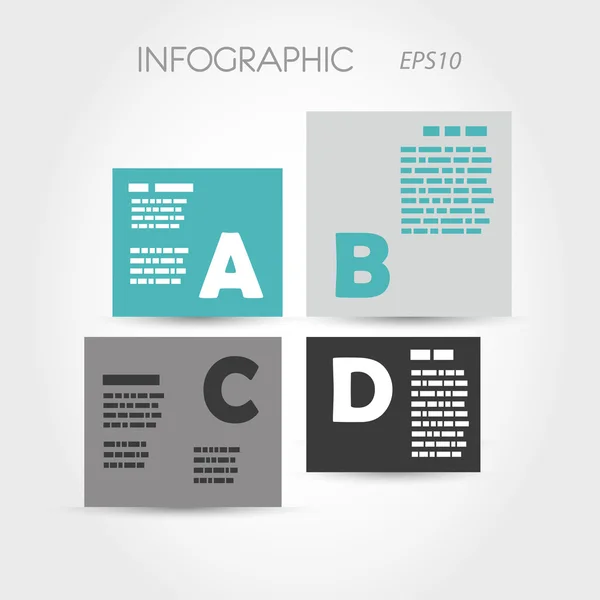 Quadrados infográficos turquesa e cinza com letras — Vetor de Stock