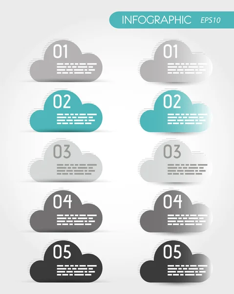 Turkuaz beş Infographic seçenekleri ile bulutlar — Stok Vektör