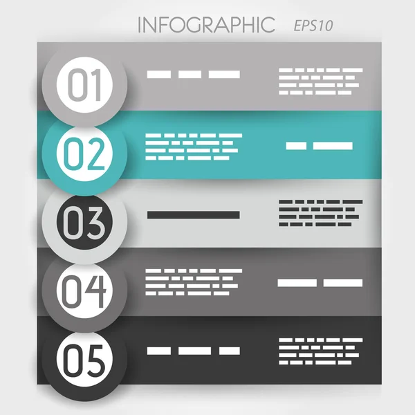 Turquoise infographic vijf opties in grote ringen — Stockvector