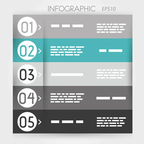 Infographie turquoise cinq options en anneaux — Image vectorielle