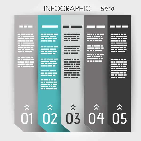 Turquoise infographie cinq options colonnes carnet — Image vectorielle