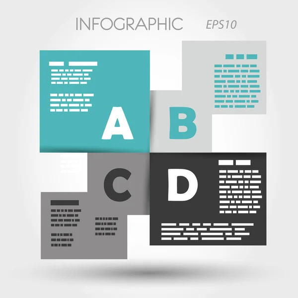 Quadrati infografici turchesi ABCD — Vettoriale Stock