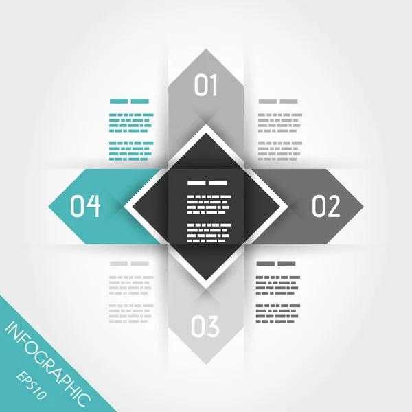 Turquoise infographics wit pijl en plein in het midden — Stockvector