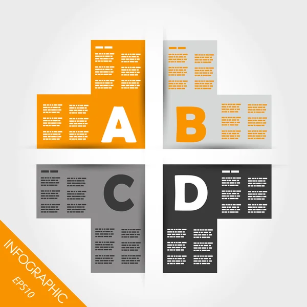 Cruz de infografía naranja con cuatro opciones — Vector de stock