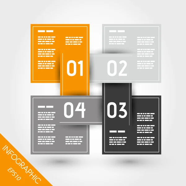 Orangefarbene Infografik vier miteinander verbundene Quadrate — Stockvektor