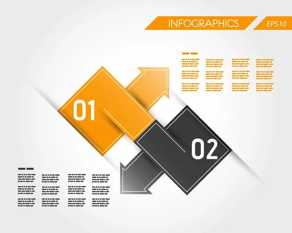 Orangefarbene quadratische Infografik zwei miteinander verbundene Pfeile — Stockvektor
