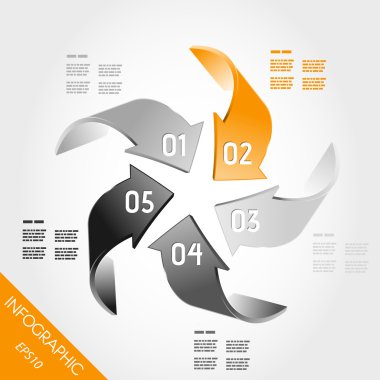 Beş turuncu Infographic 3d okları Merkezi