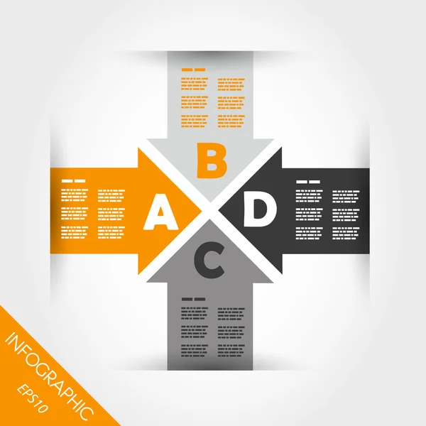 Naranja infografíacuatro flechas en cuadrado — Archivo Imágenes Vectoriales