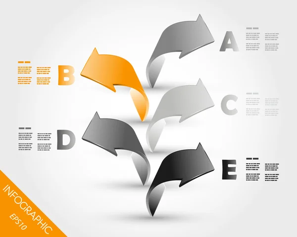 Orange column of five infographic 3D arrows — Stock Vector