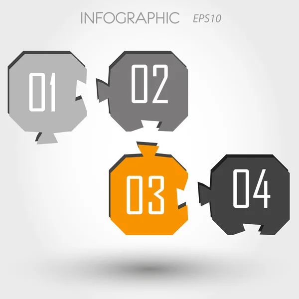 Quatro quebra-cabeça infográfico angular laranja — Vetor de Stock