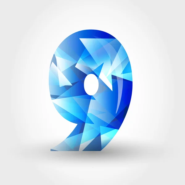 Blue crystalline number 9 — Stock Vector