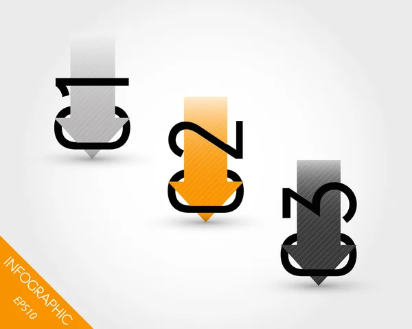 Orange tre infographic nummer med randig pilar — Stock vektor
