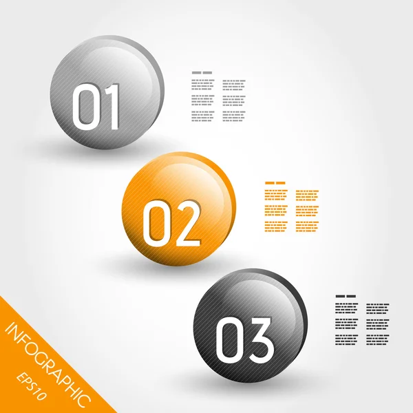 Tři oranžové pruhované infographic glóbus s čísly — Stockový vektor