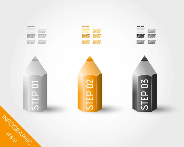 Três lápis infogrpahic laranja — Vetor de Stock