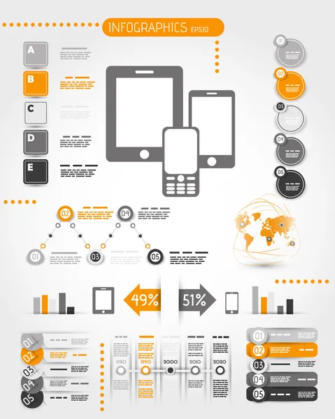 Naranja infografías del mundo del teléfono móvil — Vector de stock