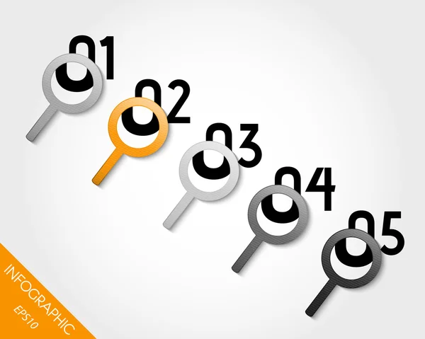 Orange fem infographic Skärmförstoraren med siffror — Stock vektor