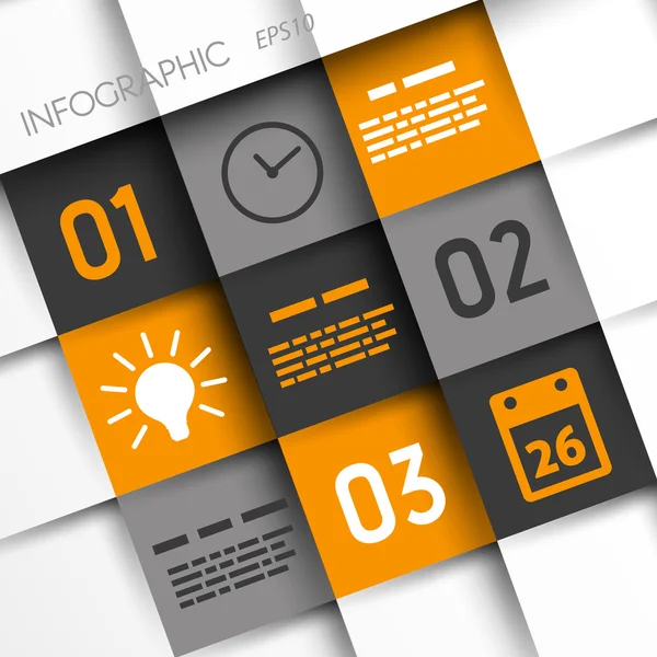 Cuadrados de infografía naranja y gris con iconos de tiempo — Vector de stock